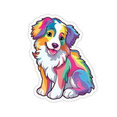 a colorful dog sticker on a white background