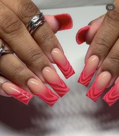 Red Ombre Nails, 3d Nail Art Designs, Ombre Acrylic Nails, Colored Acrylic Nails, Classy Acrylic Nails, Short Square Acrylic Nails, Unique Acrylic Nails