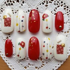 Tet Nails, Nail Tet, Cny Nails, New Years Nail Designs, Romantic Nails, Stylish Nails Designs, New Year's Nails, Fancy Nails, Wedding Nails