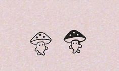 an image of two mushrooms with one mushroom on it's head and another mushroom on its back