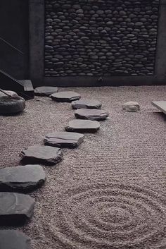 a stone path in the middle of a room