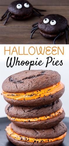 halloween chocolate whoopie pies stacked on top of each other