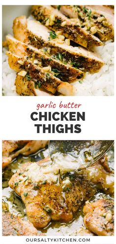 grilled chicken thighs with white rice and garnish