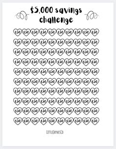 the $ 5, 000 emergency fun challenge is shown in black and white with hearts