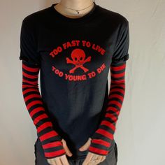 Cottagecore Punk, Gothic Fairycore, Edgy Tops, Scene Shirt, Emo Shirts, Goth Vibes, Grunge Fits, Casual Goth, Stripe Long Sleeve