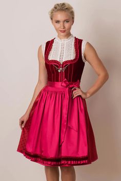 47976 Krueger Dirndl Maxine red Drindl Dress, Waitress Uniform, Oktoberfest Woman, Ruffled Tops, Dirndl Dress, Full Skirts, Trends 2024, Colour Red, Side Pocket