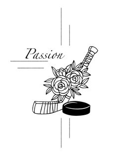 a black and white drawing of a hockey goalie's hat with flowers on it