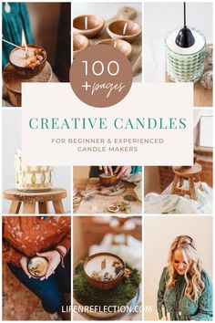 the cover of 100 unique candles for beginners and experienced candle makers, with images of candles