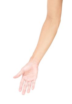 a person's arm and hand reaching for something