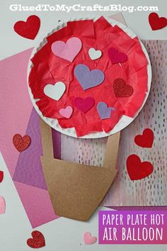 valentine's hot air balloon craft for kids to make with paper plates and hearts