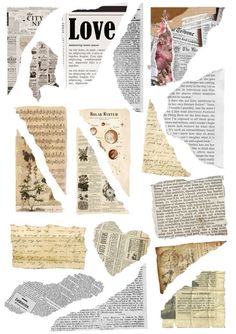 collage of old newspapers with paper cut out to look like people in love and letters