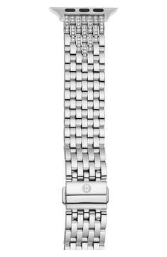 Classic and elegant, this band gives glossy shine to your Apple Watch thanks to its microlinks in highly polished steel. Style Name:Michele Apple Watch Bracelet. Style Number: 6211217. Formal Silver Watch Band With Solid Link Construction, Formal Stainless Steel Jubilee Bracelet Watch Bands, Classic Silver Apple Watch Band With Polished Finish, Luxury Silver Watch Band With Solid Link Construction, Luxury Silver Watch Bands With Stainless Steel Clasp, Classic Stainless Steel Bracelet Strap Watch Bands, Formal Silver Apple Watch Band With Polished Finish, Classic Stainless Steel Bracelet Watch Band, Luxury Silver Jubilee Bracelet Watch Band