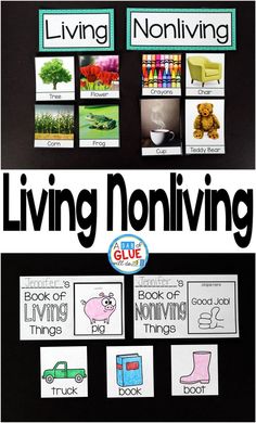 the living nonliving book with pictures and words on it