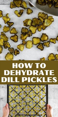 how to dehydraate dill pickles in the oven with text overlay