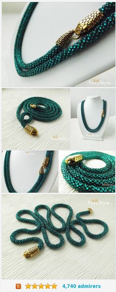 emerald snake necklace boho extra long necklace  This extra long necklace could be lovely accessorize for your look every day, or special evening. This flexible emerald necklace also is a perfect accessory, which can be worn formally or casually to add style to your outfits. It’s also a great gift idea.  #snakenecklace #emeraldsnakenecklace #longemeraldnecklace https://www.etsy.com/FoxyStyleJewelry/listing/558337212/emerald-necklace-snake-necklace-boho?ref=shop_home_active_7 Handmade Green Beaded Lariat Necklaces, Handmade Green Lariat Beaded Necklace, Dark Green Necklace, Long Boho Necklace, Extra Long Necklace, Necklace Snake, Long Necklace Boho, Necklace Collar, Emerald Bead