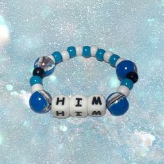 Him/His Pronoun bracelet with large blue half solid half clear pony beads is 3 inches wide. Pony Beads, Las Vegas, Beauty Book, Jewelry Bracelets, Bathing Beauties, Accessory Gift, Beaded Bracelets, Pet Supplies, Electronic Accessories