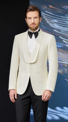 This tuxedo for men and women exudes opulence and class. Great for weddings, red carpets, galas and black tie events, this classic tuxedo will be the most formal way to step into any important evening. FREE SHIPPING ON ORDERS OVER $199 COLOR Cream COMPOSITION N/A YARN COUNT N/A WEIGHT 270g FABRIC STYLE Jacquard OCCASION Wedding/Gala Cream Tuxedo, Men's Tuxedo Wedding, Mens Formalwear, Black Tie Events, Classic Tuxedo, Red Carpets, Mens Formal Wear, Tuxedo Wedding, Tuxedo For Men