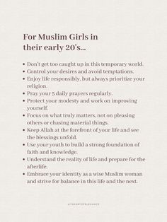 a white paper with the words for muslim girls in their early 20ss on it