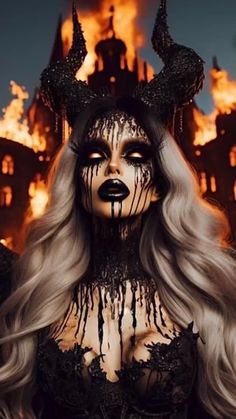 Queen Of Darkness Costume, Dark Queen Costume, Demon Halloween Costume, Halloween Lip Makeup, Lip Makeup Ideas, Creative Halloween Costume Ideas, Evil Queen Costume