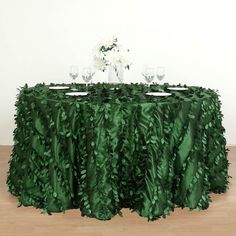 132 inches Leaf Petal Taffeta Tablecloth Round - Green Table Overlays, Party Table Settings, Event Table, Mantel Redondo, Nature Themed, Green Leaf, Round Tablecloth, Beautiful Table, Linen Tablecloth