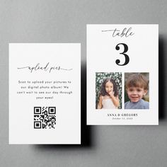 a table number card with two photos on it