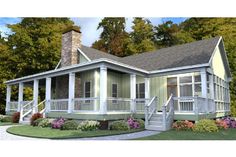 this is an artist's rendering of the front of a house with porches and stairs