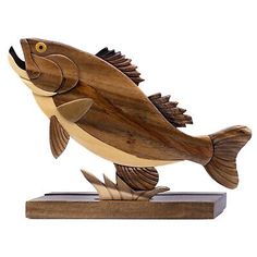 Wood Intarsia, Illusion Of Depth, Fish Table, Driftwood Fish, Bass Fish, Wood Fish, Fishing Pictures, Marine Fish, Largemouth Bass