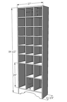 a drawing of a bookcase with measurements