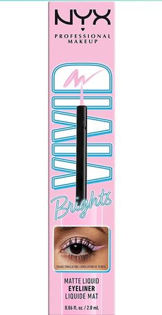 NYX Professional MakeUp Vivid Brights Matte Liquid Eyeliner Liner Sneaky Pink. This ultra-pigmented formula glides on without skipping or tugging on your eyelids and dries matte. This new formula is fade, flake, and transfer-resistant--perfect for both beginners and pros. Unleash your inner artist using the extra thin brush tip for foolproof wings and graphic lines. Nyx Professional Makeup, Liquid Eyeliner, Professional Makeup, Nyx, Eyeliner, Makeup, Pink, Make Up