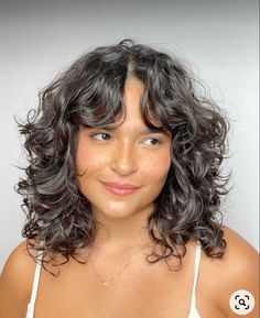 Curly Layered Lob Haircut, Short Wavy Hair Layers Shoulder Length, Long Bob Haircuts For Curly Hair, Wavy Shag Curtain Bangs, Wavy Hair Bangs Round Face Curly Haircuts, Layered Short Curly Hair With Bangs, Mid Length Curly Hair With Curtain Bangs, Niki Victoria Haircut, Short Curly Hair With Bangs And Layers