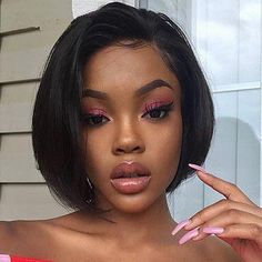 Are you going to rock a blunt cut bob wig, sweeties?😘😘😘 Very cute style.🌹🌹🌹 You can't miss one👏👏👏Use this coupon code "PIN28" for more discounts.#rosehair #hairdo #summerhair #humanhair#fashion#hairtutorial #hairstyle#hairline#gorgeous#bobhair#blackgirlmagic Lace Front Glue, Black Hair Wigs, Stylish Short Hair, Natural Hair Wigs, Human Wigs, Short Wigs