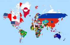 the world map with all countries and flags painted on it's sides in different colors