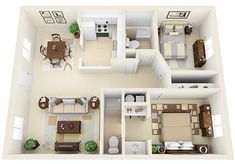 the floor plan of a two bedroom apartment with an attached kitchen and living room area