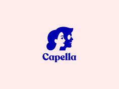 a woman's face with the word capella in blue on a pink background