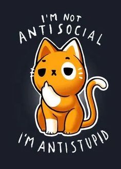 an orange cat with the words i'm not social, i'm antistrud