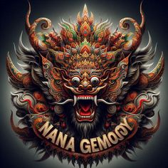 an animal head with the words nana genong on it's chest and wings