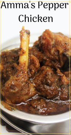 an image of a plate of food with the words amama's pepper chicken