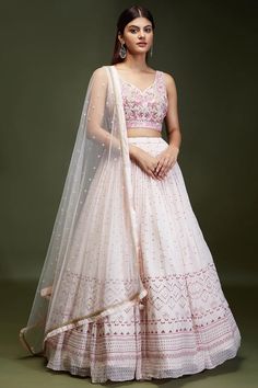 #lehenga #party wear lehenga #samyakk lehenga #samyakk clothing #pale pink color #resham work #georgette fabric #embroidery #online shopping #online lehenga #pink pantone Gathered Lehenga, Lehenga Ideas, Girls Lehenga, Cutdana Work, Silk Lehenga Choli, Royalty Aesthetic, Bridal Outfit, Party Wear Lehenga