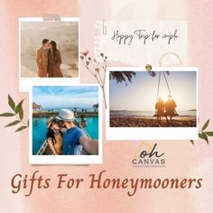 a collage of photos with the words gifts for honeymooners on it and two people kissing each other