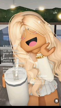 a cartoon girl with blonde hair holding a bucket of popcorn and looking at the camera