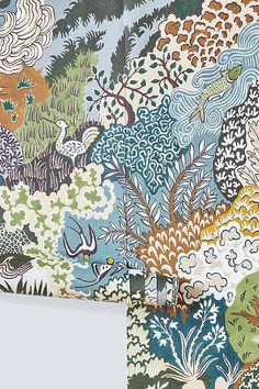 the wallpaper is colorfully designed and has many different designs on it's sides