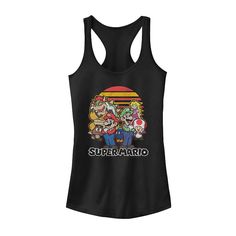 Show some love for your favorite pair of mustachioed, Koopa-stomping plumbers with this retro-inspired Super Mario and Luigi tank top. Show some love for your favorite pair of mustachioed, Koopa-stomping plumbers with this retro-inspired Super Mario and Luigi tank top. Scoopneck SleevelessFABRIC & CARE Cotton, polyester Machine wash Imported Size: X Small. Color: Black. Gender: female. Age Group: kids. Retro Racerback Tank Top With Graphic Print, Retro Black Tank Top, Black Retro Sleeveless Tank Top, Retro Black Top With Cartoon Print, Super Mario And Luigi, Retro Sunset, Mario And Luigi, Tank Girl, Girl Top