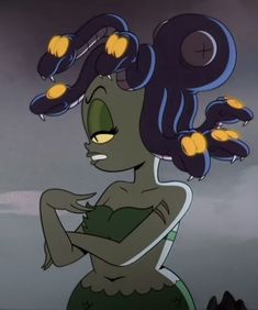 an animated image of a woman with her hair blowing in the wind