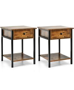 a pair of nightstand tables with drawers on each side