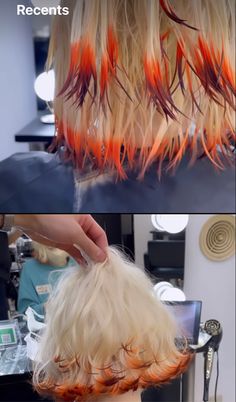 Fox Color Hair Tips, Hair Tip Dye Ideas, Dye Tips Of Hair, Fox Hair Color Ideas, Attic Fox Hair Color, K Pop Haircut, Fox Color Hair Dye, Fox Dyed Hair Ends, Flame Hair Design