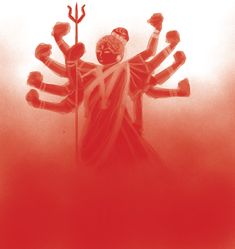 a statue with arms outstretched in front of a red background and the word jesus on it