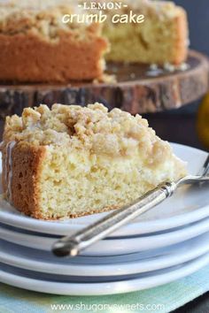 a slice of lemon crumb cake on a plate