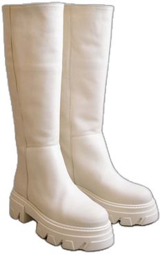 Chic White Leather Platform Boots, Chic Cream Leather Platform Boots, Elegant White Leather Platform Boots, Lug Boots, Chunky Platform, White Leather, Rubber Rain Boots, Riding Boots, Knee High