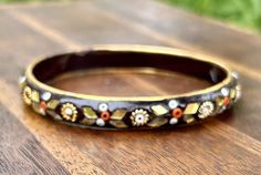 Vintage Black And Gold Tone Bangle Bracelet Beaded Mirror Retro Fashion Jewelry   | eBay Traditional Black Bracelets For Party, Traditional Black Party Bracelets, Black Bangle Bracelets For Festive Occasions, Festive Black Bangle Bracelets, Festive Black Bangle Bracelet, Bracelet Seed Beads, Beaded Mirror, Bracelet Beaded, Bracelets And Charms