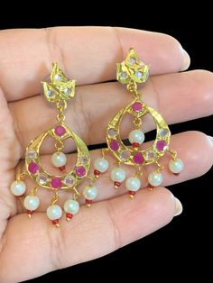 Ready to ship Chandbali Made using polki and pearls 22ct gold plated Delivered in 3-5 business days within USA 7-11 days worldwide Silver Jewelry Earrings, Silver Jewelry Pendant, Jewelry Design Necklace, Indian Jewellery, 7 11, Pendant Set, Indian Jewelry, Beautiful Earrings, Pendant Jewelry